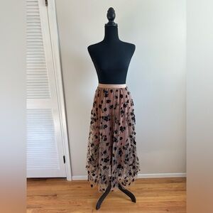 CHICWISH Women's 3D Posy Double-Layered Mesh Midi Skirt; size XS